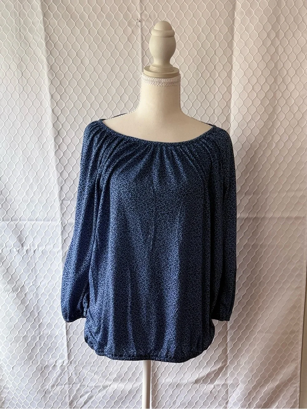 NWT Michael Michael Kors Blue Printed Peasant Blouse Size 0X Plus